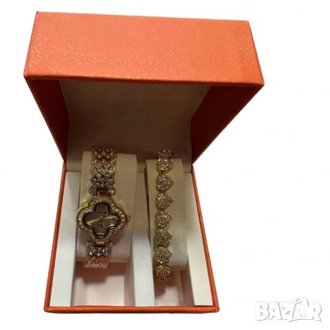 Комплект часовник + гривна – Луксозен стил с камъни