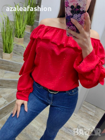 Червена блуза с блясък, снимка 5 - Блузи с дълъг ръкав и пуловери - 53082696