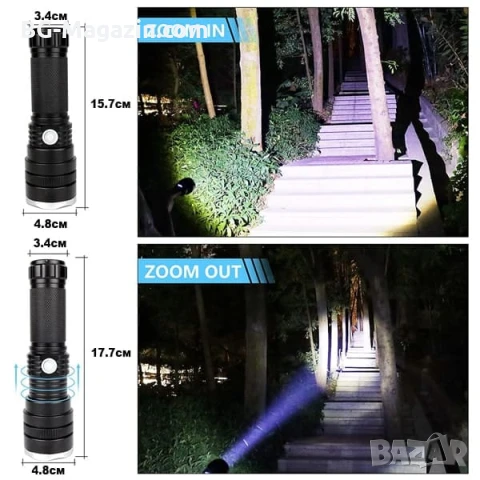 Мощен акумулаторен ръчен лед фенер водоустойчив USB зареждане LED CREE за лов риболов туризъм, снимка 6 - Къмпинг осветление - 51017172