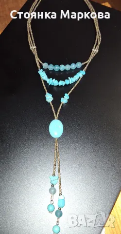 Ново колие-тюркоаз-ръчна изработка+брошка и обеци, снимка 4 - Колиета, медальони, синджири - 49237846
