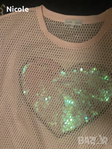 Уникална диско мрежеста блуза със сърце от паети, на марката: CASHE Размер: 170 / 92А, снимка 4 - Тениски - 50864048