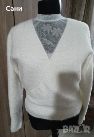 Бяла пухена блуза , снимка 5 - Блузи с дълъг ръкав и пуловери - 43347603