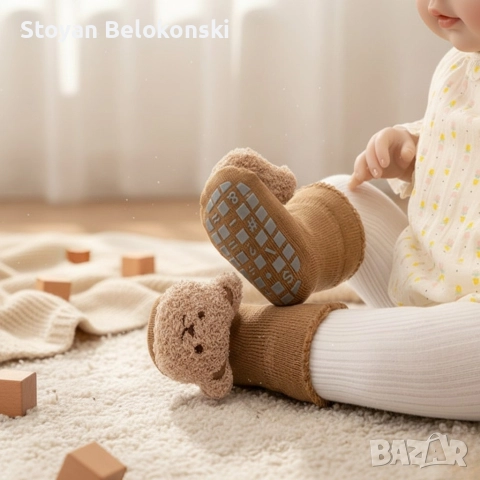 Неплъзгащи се бебешки чорапи с дизайн на мече - Незаменим комфорт и безопасност, снимка 5 - Бебешки чорапи - 52851199