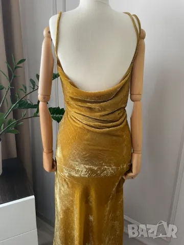 Zara Елегантна рокля от кадифе, охра, размер L, снимка 10 - Рокли - 50075021