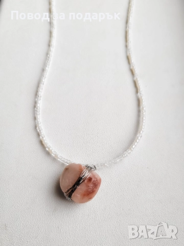 Колие с мъниста и естествен кварц , снимка 4 - Колиета, медальони, синджири - 52661029