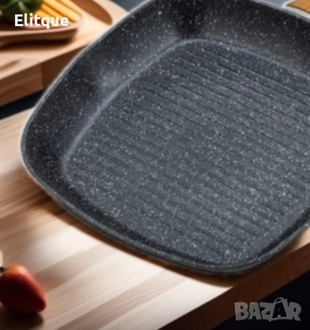 Тиган грил Goldmann, 28x4.5см., 24х7 см., Лят алуминий, Керам. покр., Индукция, снимка 4 - Съдове за готвене - 52888864