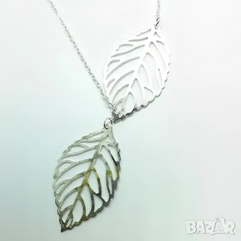 Дамско Колие Листо Сребристо, снимка 1