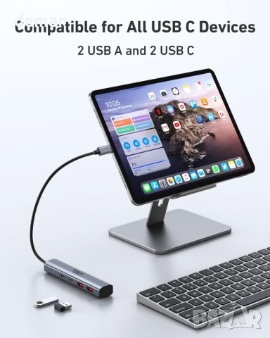 Selore&S-Global USB C Hub 4 порта USB 3.1 A + C, 10G, снимка 3 - Кабели и адаптери - 43490412