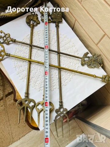 Красиви месингови вилици за камина от Англия, снимка 6 - Антикварни и старинни предмети - 53422512
