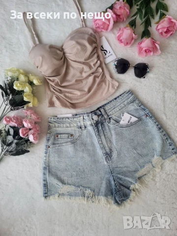 Дамски Къси Дънкови Панталонки С Прозрачни Камъчета🔝Дамски Къси Дънки Код BS-38, снимка 2 - Къси панталони и бермуди - 51242622