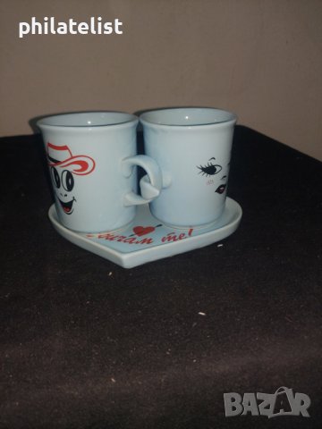 Комплект - чинийка с 2 чаши - сини, снимка 2 - Декорация за дома - 40699990