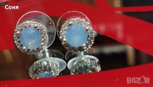 Обеци, обици с лунен камък и цирконий, снимка 6 - Обеци - 43492607