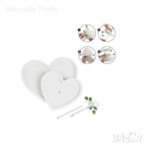 Декоративен дървен поднос, 2 нива, Бяло във формата на сърце, Mr&Mrs, снимка 4 - Аксесоари за кухня - 49533866