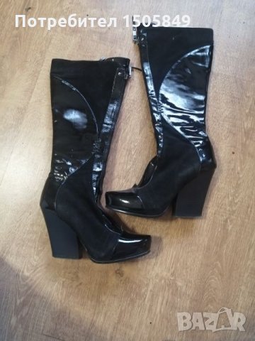 Ботуши от естествен лак и естествен велур 