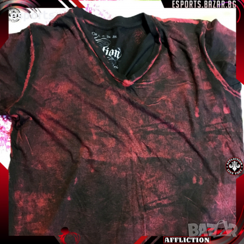 Мъжка тениска AFFLICTION Standard Series (стандартна серия) Burgundy Red Distressed Lava Wash S Smal, снимка 1 - Тениски - 25983043