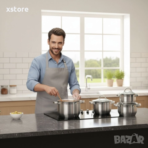 Комплект тенджери Cheffinger 8PCS – професионално качество у дома, снимка 4 - Съдове за готвене - 52697579