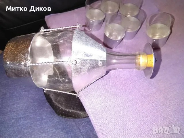 Бутилка ракия 0.500млл със сребърен обков нова с 6 чаши с подложки от 0.50млл за механа, снимка 6 - Аксесоари за кухня - 49589291