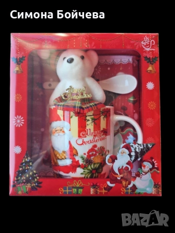 Коледна чаша с лъжичка и плюшено мече, снимка 3 - Чаши - 52803272