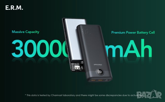 Charmast Power Bank 30000mAh, 20W захранване QC 3.0 USB C външна Батерия Бързо зареждане зарядно, снимка 2 - Външни батерии - 43342044