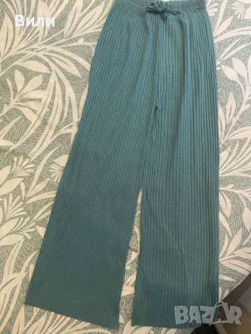 Дамски панталон широк в зелен цвят, 