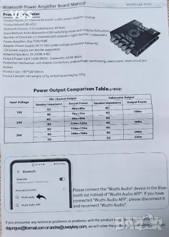 Усилвател ZK-HT21 2.1 канален TDA7498E модул за усилвател на мощност субуфер 160Wx2+220W, снимка 16 - Ресийвъри, усилватели, смесителни пултове - 48170525