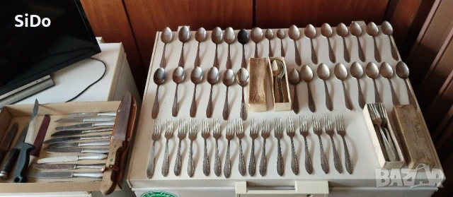 Лот 87 вил,57 лъж,11 ножа за хранене и 3 ножа за рязане на месо и хр. прод.+подарък дъска за хляб.