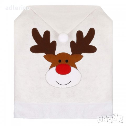 Покривало за стол, бяла коледна шапка с елен, Коледен калъф за стол, деко калъф за стол, калъф за об, снимка 2 - Покривки за маси - 34779583