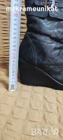 Дамски боти, черна естествена кожа, цяла платформа, изгодно, , снимка 5 - Маратонки - 53231839