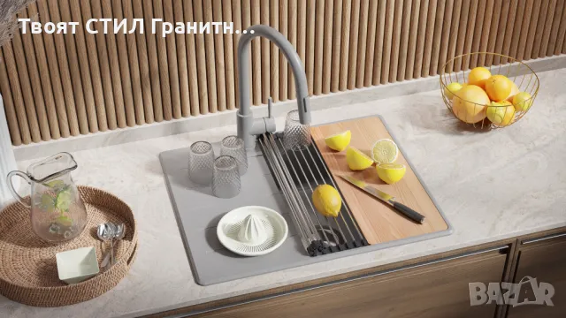 Сив кухненска мивка от гранит Копенхаген 620х500 Top 45, снимка 2 - Мивки - 48984082