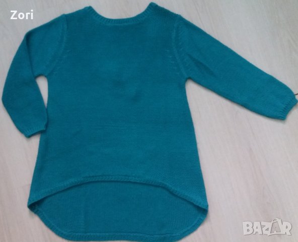 Тюркоазена блуза с отворен гръб  - рехаво памучно плетиво, снимка 1 - Блузи с дълъг ръкав и пуловери - 27861511
