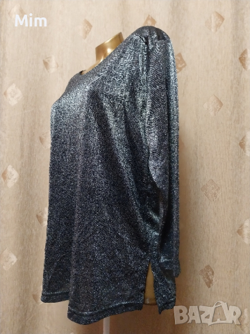 44/46 Блуза / туника /с дълъг ръкав от сребрист тънък брокат , снимка 4 - Туники - 44889402