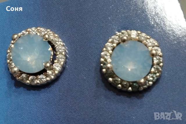 Обеци, обици с лунен камък и цирконий, снимка 3 - Обеци - 43492607