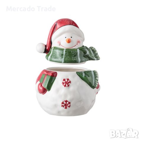 Коледна кутия за бисквитки Mercado Trade, Керамика, Снежен човек, снимка 2 - Кутии за съхранение - 43134162