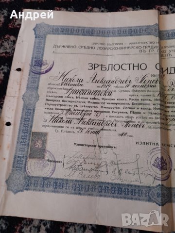 Зрелостно свидетелство ДСЛВГУ Симеон Княз Търновски, снимка 2 - Други ценни предмети - 44082648