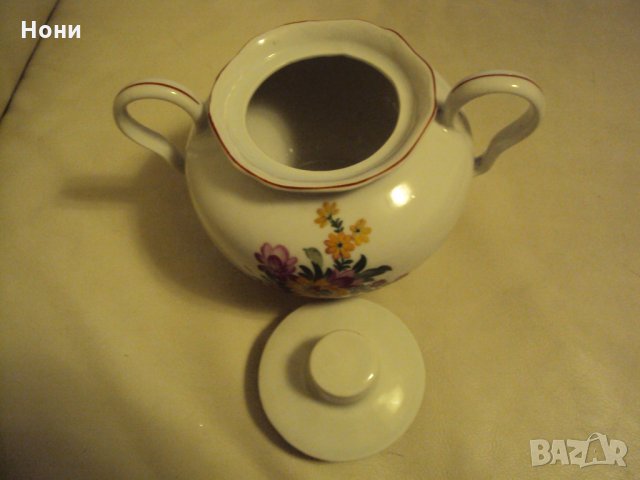 Стара порцеланова захарница с много рядка шарка. Колекционерска, снимка 4 - Сервизи - 35625602
