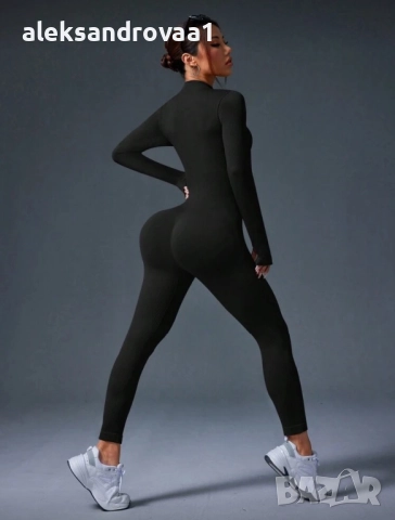 🖤 Черен рипсен гащеризон с цип – стягащ & push-up ефект, снимка 5 - Гащеризони - 52738071