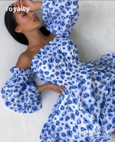 Ефектна синя рокля с паднали рамене Различни цветове , снимка 9 - Рокли - 49824186