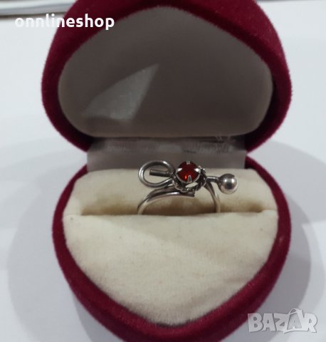 Стар античен сребърен пръстен с червен камък , снимка 3 - Пръстени - 33615014