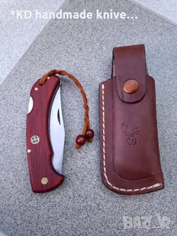 Сгъваем нож ръчно изработен + ПОДАРЪК кания, снимка 5 - Ножове - 47679578