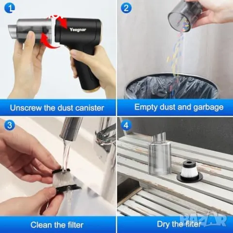 Нов Мини Ръчен Вакуум 6000PA - Безжичен, с HEPA Филтър, За Всеки Дом, снимка 4 - Друга електроника - 49426073