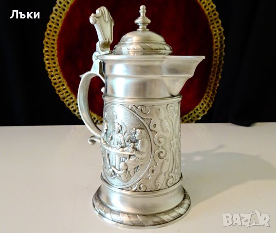 Ловна халба,кана от калай с картини. , снимка 4 - Антикварни и старинни предмети - 37054381