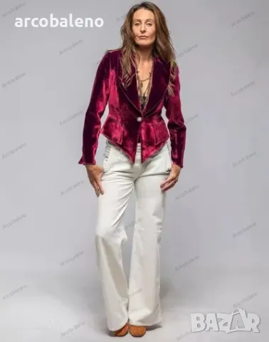 Дамски кадифен ретро блейзър (сако) с едно копче с V-образно деколте, 4цвята , снимка 13 - Сака - 48134999