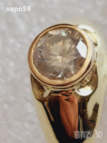 Дамски златен 14 каратов пръстен с брилянт 1,15 карата, снимка 5 - Пръстени - 53074005