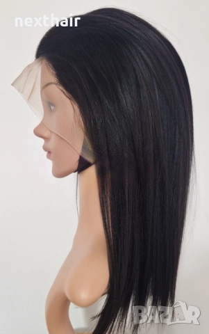 Натурално черна перука от естествен бразилски косъм 40 см - дантелена зона 13×4, снимка 5 - Аксесоари за коса - 52987300