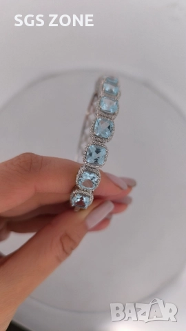 СРЕБЪРНА ГРИВНА ОТ ТАЙЛАНД С НЕБЕСНОСИН ТОПАЗ И РОДИЕВО ПОКРИТИЕ, снимка 9 - Гривни - 52453619