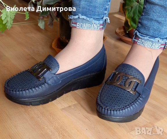 Дамски сини мокасини за широки крака, снимка 2 - Дамски ежедневни обувки - 43805668