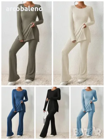 Ежедневен дамски плетен комплект от две части с тънка странична цепка, 5цвята 