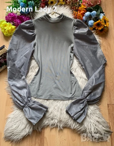 Нова сива елегантна блуза, снимка 2 - Блузи с дълъг ръкав и пуловери - 50999652