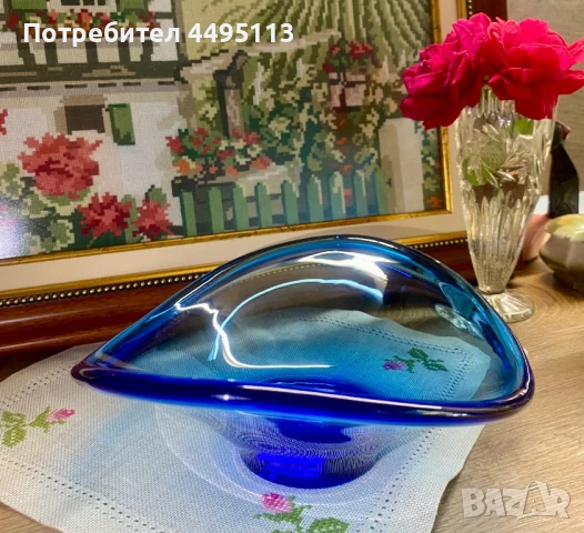 Чешка синя ваза, снимка 7 - Вази - 50607295