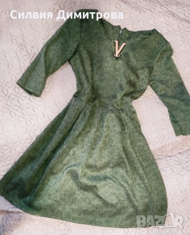 Зелена зимна рокля с 3/4ръкави, снимка 1